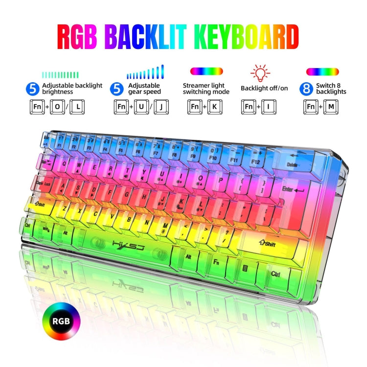 HXSJ V700T 61-key Wired Membrane RGB Backlit Mechanical Keyboard (Transparent) - Wired Keyboard by HXSJ | Online Shopping South Africa | PMC Jewellery | Buy Now Pay Later Mobicred