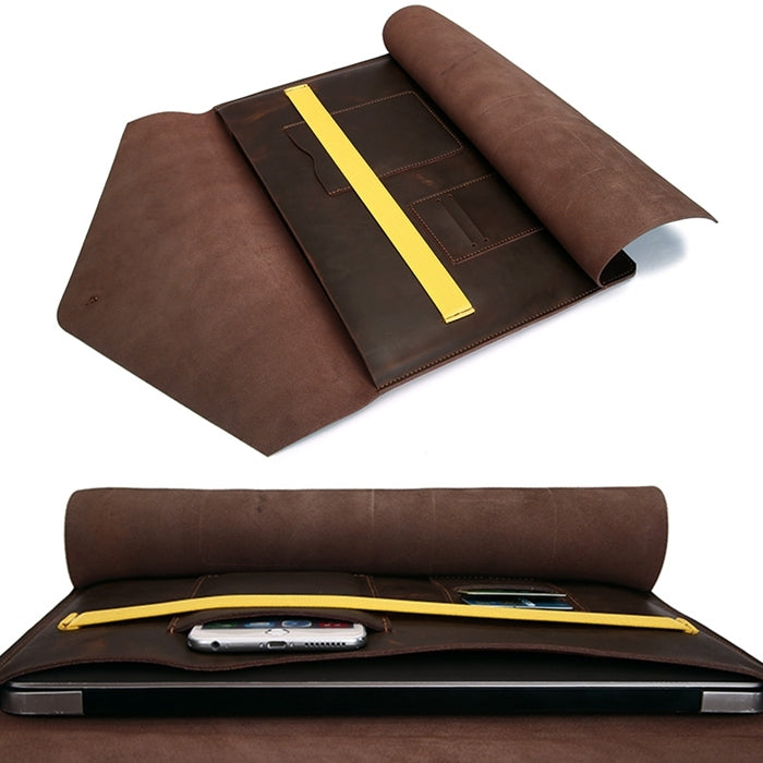 Universal Genuine Leather Business Laptop Tablet Bag, For 13.3 inch and Below Macbook, Samsung, Lenovo, Sony, DELL Alienware, CHUWI, ASUS, HP(Yellow) - 13.3 inch by PMC Jewellery | Online Shopping South Africa | PMC Jewellery | Buy Now Pay Later Mobicred