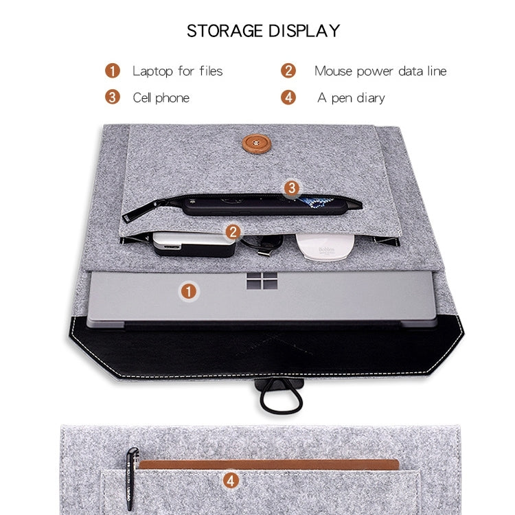 ND06 Multi-purpose Felt Button Laptop Inner Bag for 12.5 inch Laptop(Grey) - Other by PMC TechLife | Online Shopping South Africa | PMC TechLife | Buy Now Pay Later Mobicred