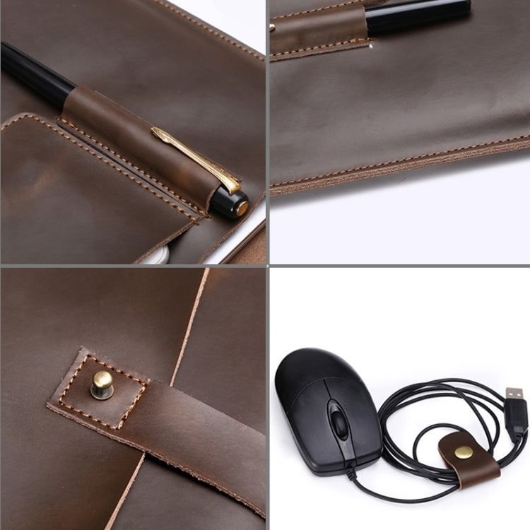 Universal Genuine Leather Business Power Adapter Laptop Tablet Bag with Cable Winder, For 11.6 inch and Below Macbook, Samsung, Lenovo, Sony, DELL Alienware, CHUWI, ASUS, HP (Coffee) - 13.3 inch by PMC Jewellery | Online Shopping South Africa | PMC Jewellery | Buy Now Pay Later Mobicred