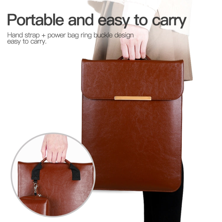 13.3 inch Laptop 2 in 1 PU Leather Sleeve Liner Bag with Mouse Storage Bag(Coffee) - 13.3 inch by PMC TechLife | Online Shopping South Africa | PMC TechLife | Buy Now Pay Later Mobicred