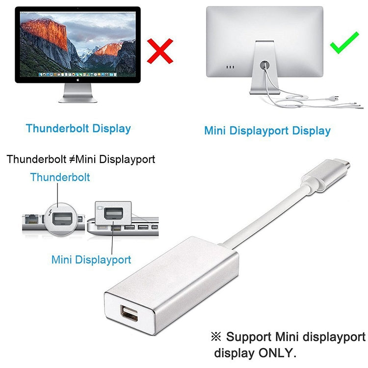 USB-C / Type-C 3.1 Male to Mini DP Female HD Converter, Length: 12cm(Silver) - Cable & Adapter by PMC Jewellery | Online Shopping South Africa | PMC Jewellery | Buy Now Pay Later Mobicred
