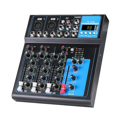 F4 Home 4-channel Bluetooth USB Reverb Mixer, US Plug (Black) - Live Sound Effects Processors by PMC Jewellery | Online Shopping South Africa | PMC Jewellery | Buy Now Pay Later Mobicred