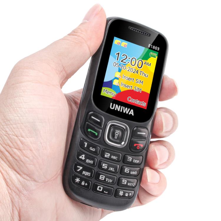 UNIWA E1803 Elder Keypad Phone, 1.77 inch SC6531E, LED Flashlight, 21 Keys, Network: 2G, EU Plug (Black) - free shipping - PMc TechLife - Order now!