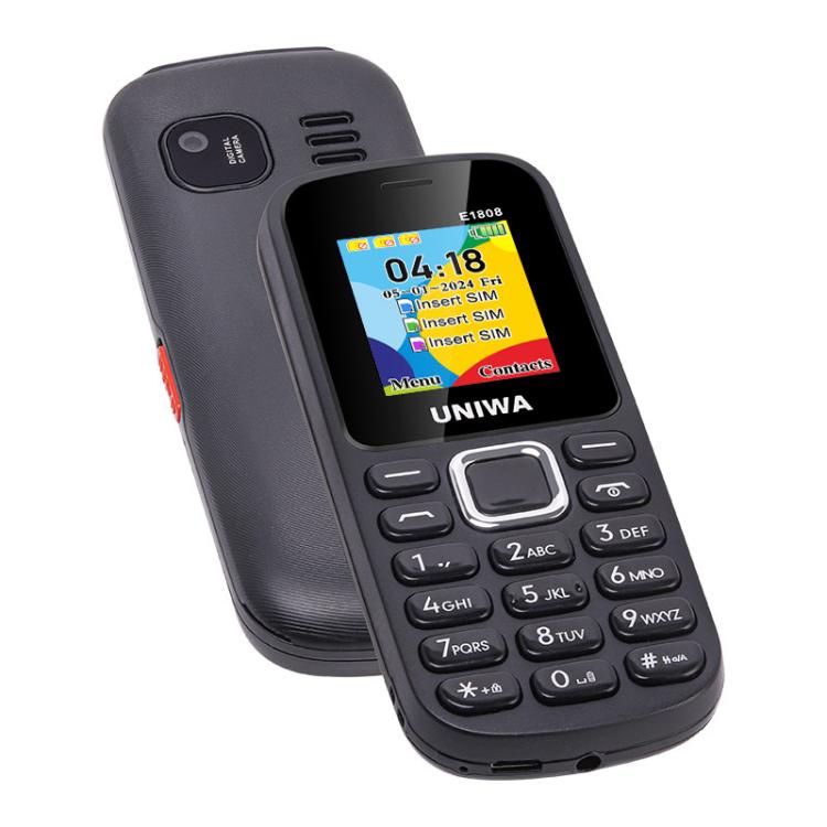 UNIWA E1808 Elder Keypad Phone, 1.77 inch SC6531E, LED Flashlight, 21 Keys, Network: 2G, Triple SIM, EU Plug (Black) - free shipping - PMc TechLife - Order now!