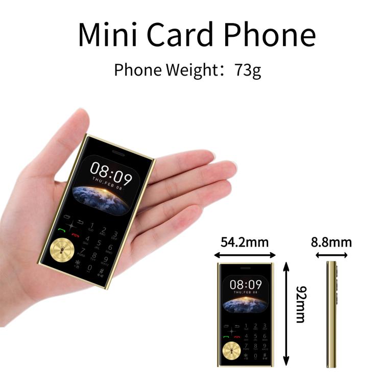V8 Card Mobile Phone, 2.01 inch, MTK6261D, Support Bluetooth, FM, Torch, GSM, Dual SIM (Gold) - free shipping - PMc TechLife - Order now!