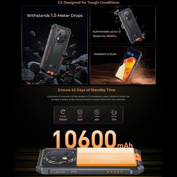 Oukitel G1 Rugged Phone, 6GB+256GB, Fingerprint Identification, 6.52 inch Android 14 T606 Octa Core, NFC, OTG, Network: 4G (Orange) - OUKITEL by OUKITEL | Online Shopping South Africa | PMC Jewellery | Buy Now Pay Later Mobicred