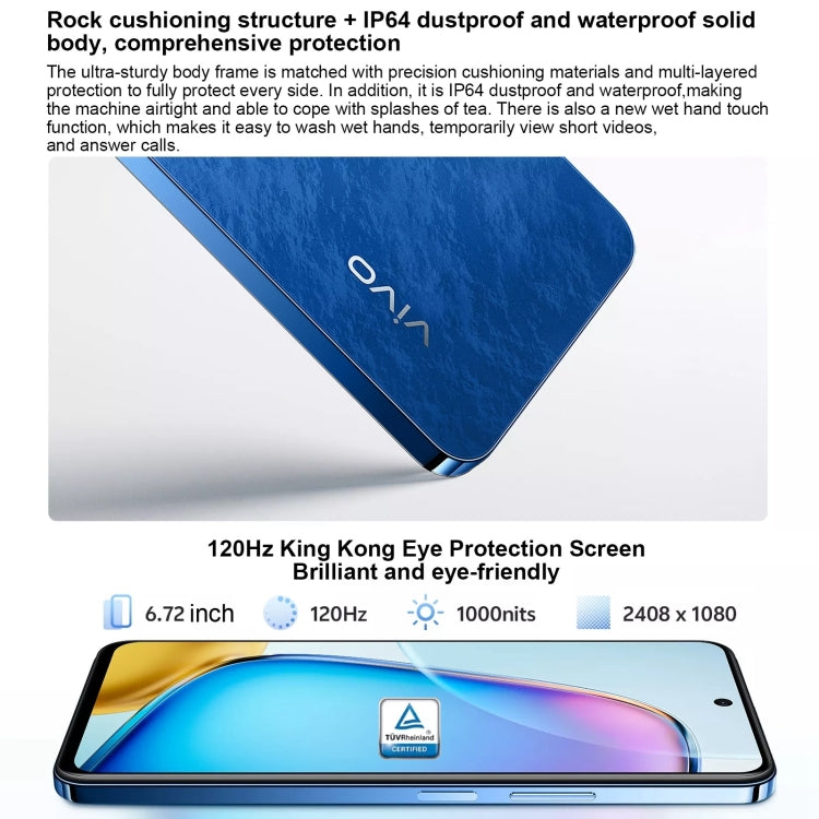 vivo Y200i, Dual Back Cameras, 12GB+256GB, Face ID Screen Fingerprint Identification, 6.72 inch Android 14.0 OriginOS 4 Snapdragon 4 Gen 2 Octa Core 2.2GHz, OTG, Network: 5G, Support Google Play (Blue) - vivo by vivo | Online Shopping South Africa | PMC Jewellery | Buy Now Pay Later Mobicred