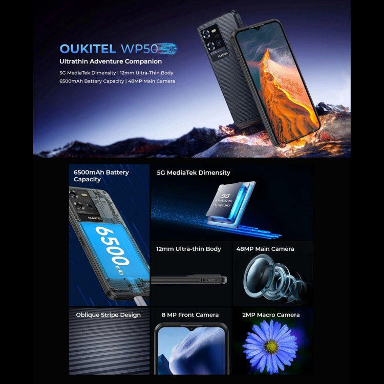 [HK Warehouse] Oukitel WP50 5G Rugged Phone, 4GB+256GB, 6.6 inch Android 14.0 MediaTek Dimensity 6100+ Octa-core, NFC, OTG, Network: 5G (Navy Blue) - Other by OUKITEL | Online Shopping South Africa | PMC Jewellery | Buy Now Pay Later Mobicred