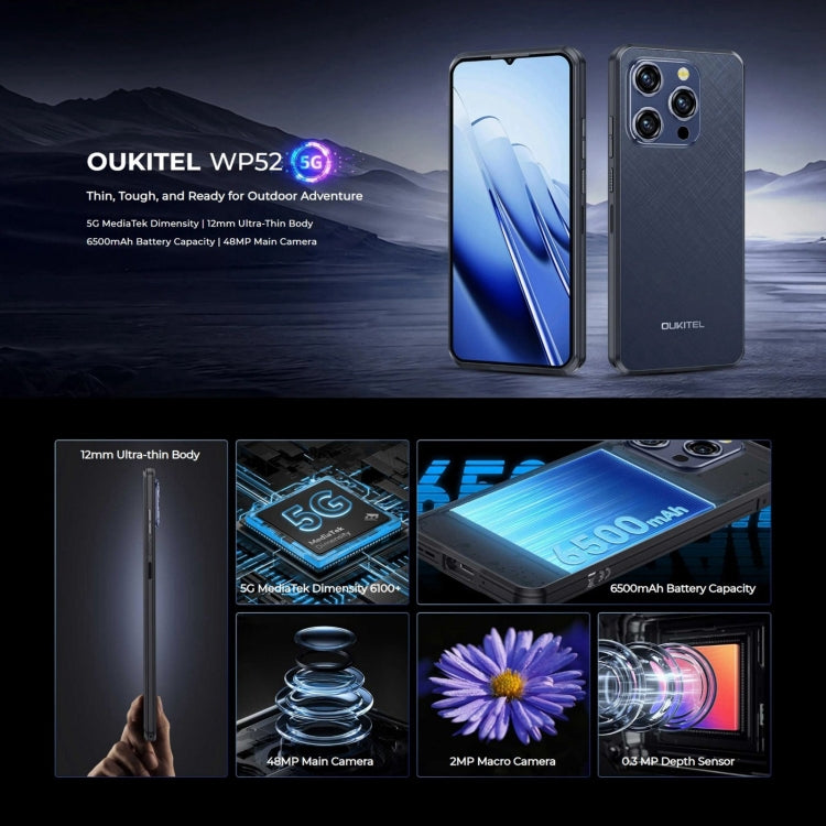 [HK Warehouse] Oukitel WP52 5G Rugged Phone, 4GB+256GB, 6.6 inch Android 14.0 MediaTek Dimensity 6100+ Octa-core, NFC, OTG, Network: 5G (Navy Blue) - Other by OUKITEL | Online Shopping South Africa | PMC Jewellery | Buy Now Pay Later Mobicred