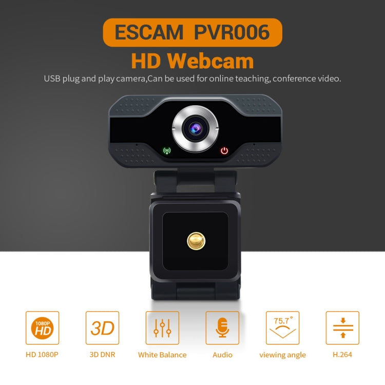 ESCAM PVR006 HD 1080P USB2.0 HD Webcam with Microphone for PC - free shipping - PMC Jewellery - Order now!