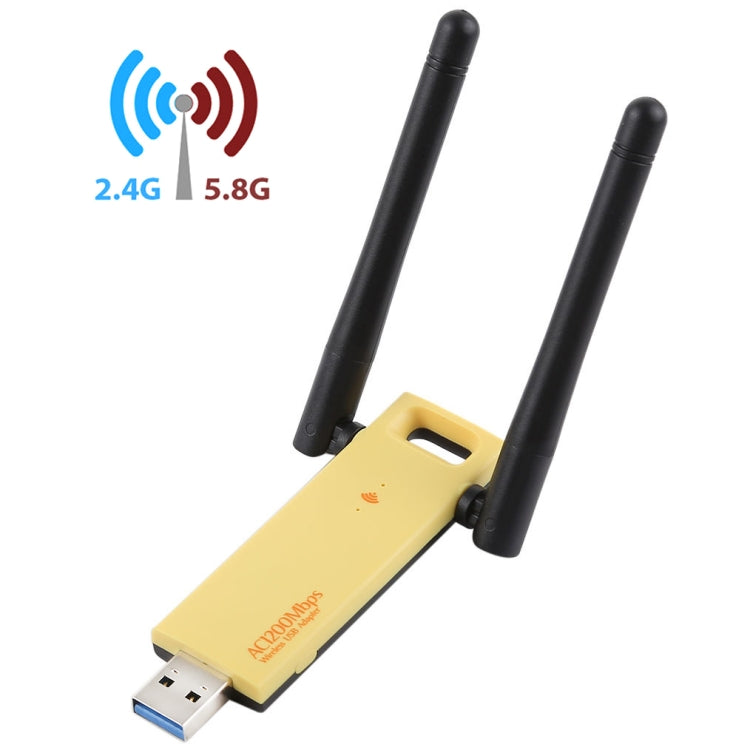 AC1200Mbps 2.4GHz & 5GHz Dual Band USB 3.0 WiFi Adapter External Network Card with 2 External Antenna(Yellow) - USB Network Adapter by PMC Jewellery | Online Shopping South Africa | PMC Jewellery | Buy Now Pay Later Mobicred