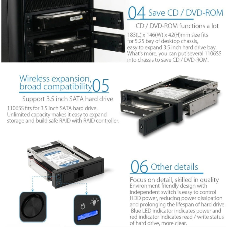 ORICO 1106SS CD-ROM Space HDD Mobile Rack Internal 3.5 inch HDD Convertor Enclosure(Black) - Caddies & Enclosures by ORICO | Online Shopping South Africa | PMC Jewellery | Buy Now Pay Later Mobicred