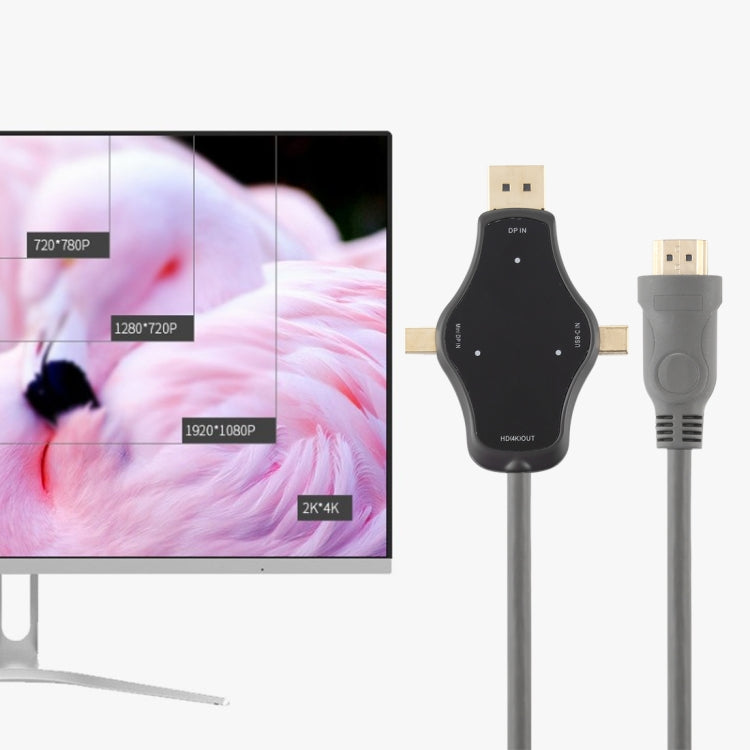 D65A 1.8m DisplayPort In & Mini DP In & USB-C / Type-C In to HDMI 4K Output Video Adapter Cable - Video & Audio Cable by PMC Jewellery | Online Shopping South Africa | PMC Jewellery | Buy Now Pay Later Mobicred