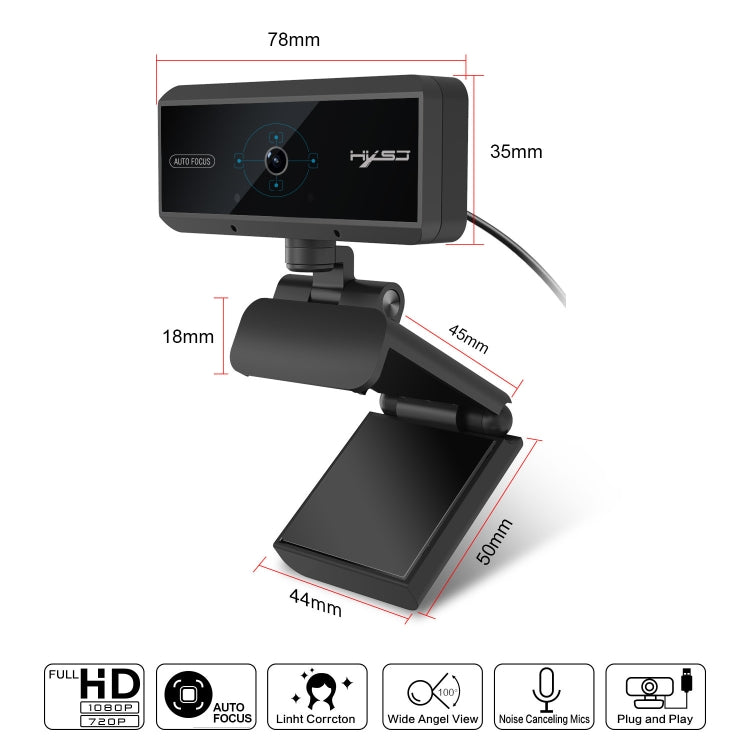 HXSJ S3 500W 1080P Adjustable 180 Degree HD Automatic Focus PC Camera with Microphone(Black) - HD Camera by HXSJ | Online Shopping South Africa | PMC Jewellery | Buy Now Pay Later Mobicred