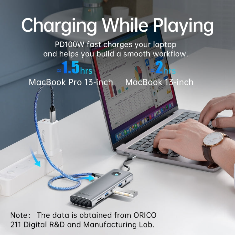 ORICO PW11-8PC Type-C / USB-C 8-in-1 5Gbps Multifunction Docking Station(Dark Gray) - USB HUB by ORICO | Online Shopping South Africa | PMC Jewellery | Buy Now Pay Later Mobicred
