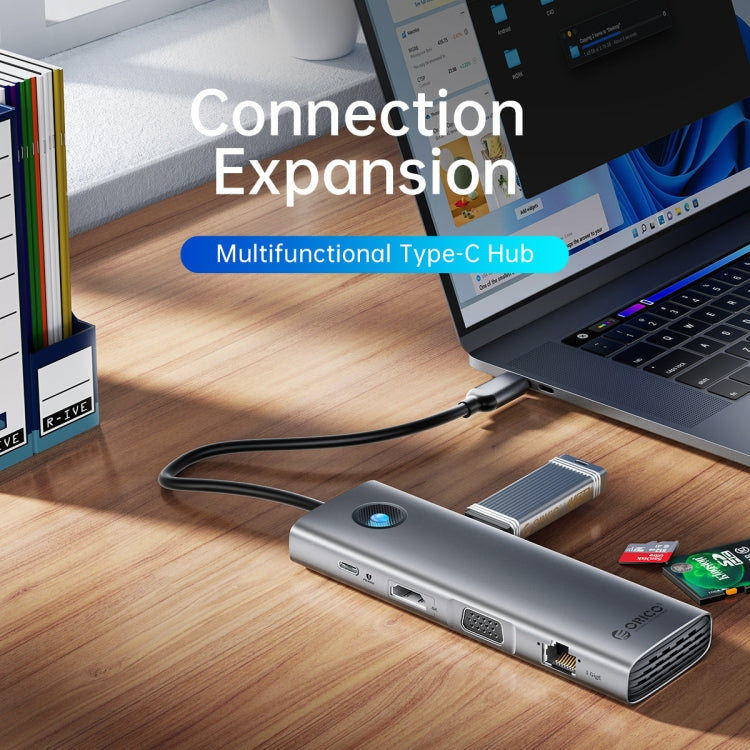 ORICO PW11-8PM Type-C / USB-C 8-in-1 5Gbps Multifunction Docking Station Card Reader (Silver) - USB HUB by ORICO | Online Shopping South Africa | PMC TechLife | Buy Now Pay Later Mobicred