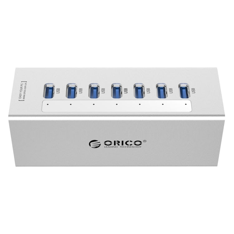 ORICO A3H7 Aluminum High Speed 7 Ports USB 3.0 HUB with 12V/2.5A Power Supply for Laptops(Silver) - USB 3.0 HUB by ORICO | Online Shopping South Africa | PMC Jewellery | Buy Now Pay Later Mobicred