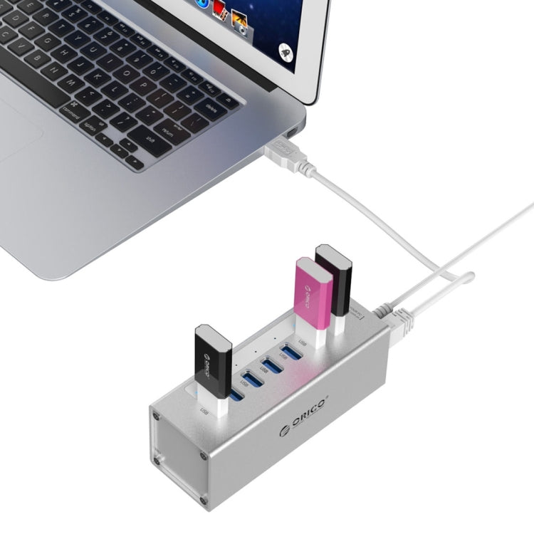 ORICO A3H7 Aluminum High Speed 7 Ports USB 3.0 HUB with 12V/2.5A Power Supply for Laptops(Silver) - USB 3.0 HUB by ORICO | Online Shopping South Africa | PMC Jewellery | Buy Now Pay Later Mobicred