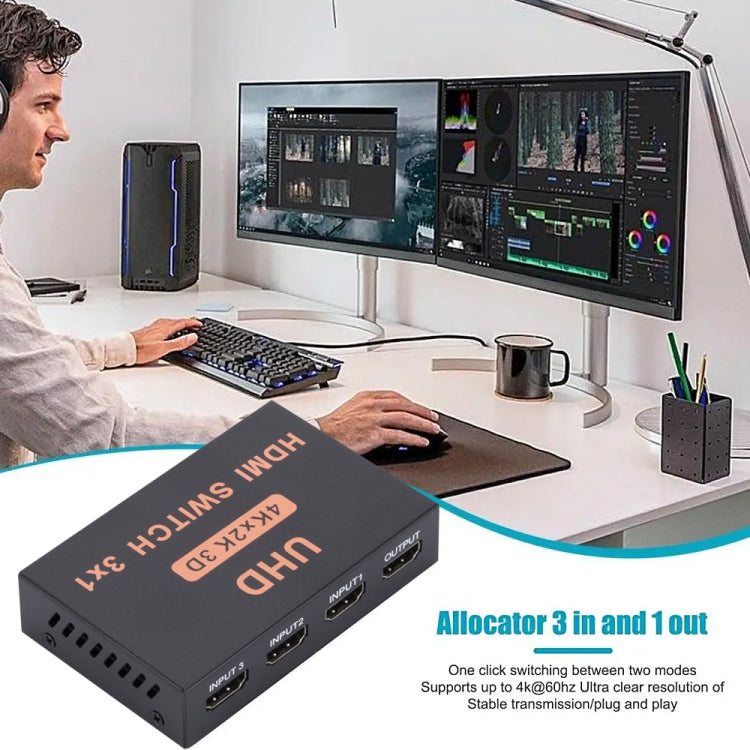 HDMI Switch 3 into 1 out 4Kx2K HD Video Switch, with Remote Control - Switch by PMC Jewellery | Online Shopping South Africa | PMC Jewellery | Buy Now Pay Later Mobicred