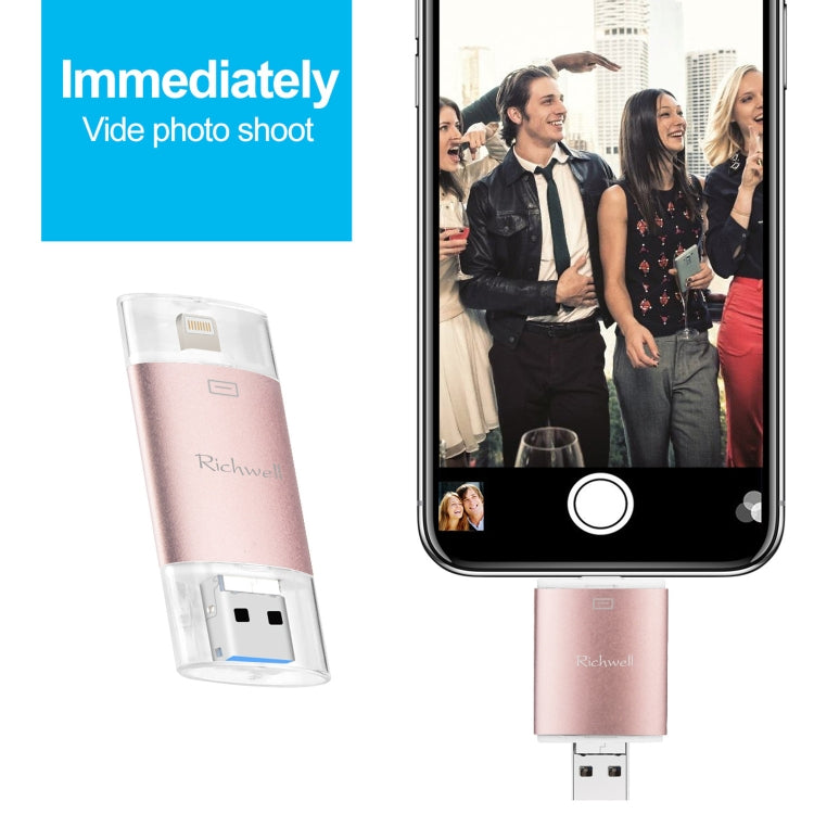Richwell 3 in 1 32G Type-C + 8 Pin + USB 3.0 Metal Double Cover Push-pull Flash Disk with OTG Function(Silver) - free shipping - PMC Jewellery - Order now!