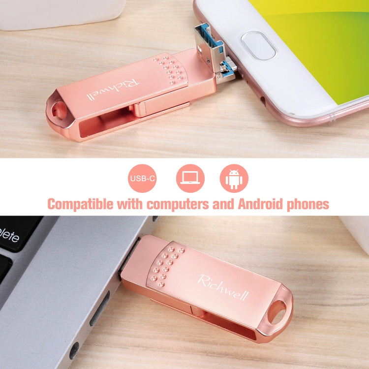 Richwell 3 in 1 32G Type-C + Micro USB + USB 3.0 Metal Flash Disk with OTG Function(Silver) - free shipping - PMC Jewellery - Order now!