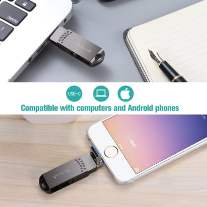 Richwell 32G Type-C + 8 Pin + USB 3.0 Metal Flash Disk with OTG Function(Black) - U Disk & Card Reader by Richwell | Online Shopping South Africa | PMC Jewellery | Buy Now Pay Later Mobicred