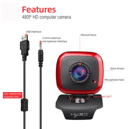 HXSJ A849 480P Adjustable 360 Degree HD Video Webcam PC Camera with Microphone(Black Red) - HD Camera by HXSJ | Online Shopping South Africa | PMC Jewellery | Buy Now Pay Later Mobicred