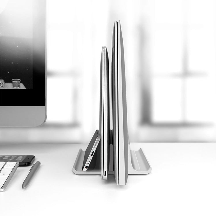Universal Portable Aluminum Alloy Double Slot Width Adjustable Laptop Vertical Storage Stand Base(Black) - Laptop Stand by PMC TechLife | Online Shopping South Africa | PMC TechLife | Buy Now Pay Later Mobicred