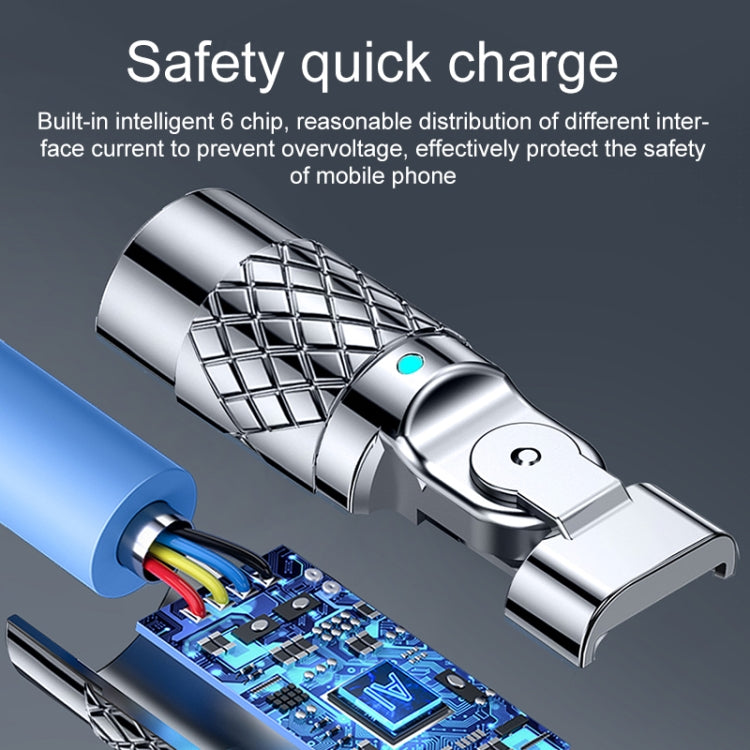 Mech Series 6A 120W USB to 8 Pin 180-degree Metal Plug Fast Charging Cable, Length: 1.2m(Blue) - Normal Style Cable by PMC Jewellery | Online Shopping South Africa | PMC Jewellery | Buy Now Pay Later Mobicred