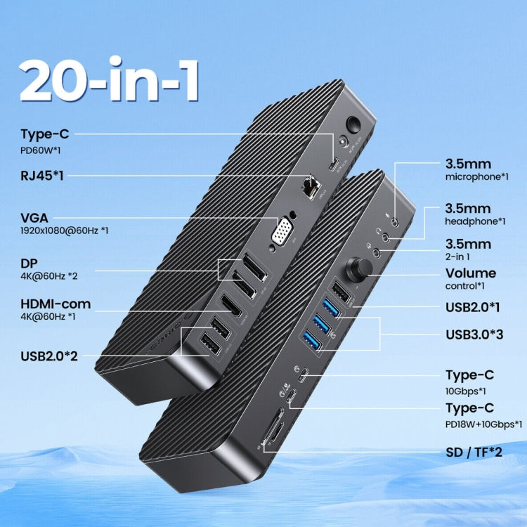 ORICO DKA20-BK-BP 10Gbps 20 in 1 Type-C 3.0 HUB Docking Station(EU Plug) - free shipping - PMC Jewellery - Order now!