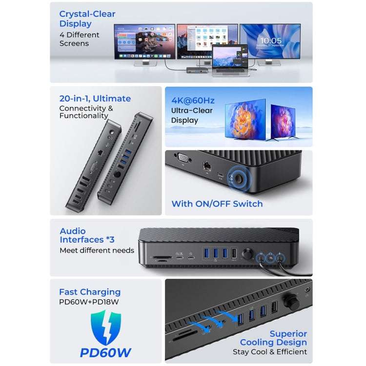 ORICO DKA20-BK-BP 10Gbps 20 in 1 Type-C 3.0 HUB Docking Station (US Plug) - free shipping - PMC Jewellery - Order now!