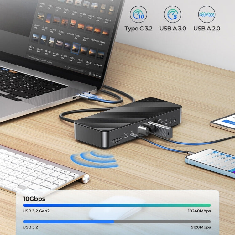 ORICO DKA20-BK-BP 10Gbps 20 in 1 Type-C 3.0 HUB Docking Station (UK Plug) - USB HUB by ORICO | Online Shopping South Africa | PMC Jewellery | Buy Now Pay Later Mobicred