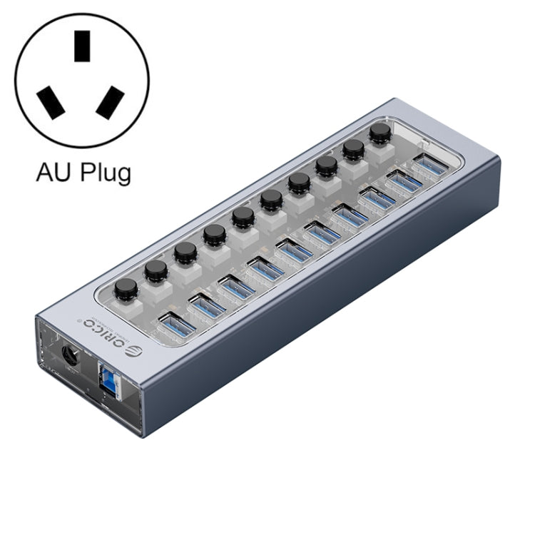 ORICO AT2U3-10AB-GY-BP 10 Ports USB 3.0 HUB with Individual Switches & Blue LED Indicator, AU Plug - USB 3.0 HUB by ORICO | Online Shopping South Africa | PMC Jewellery | Buy Now Pay Later Mobicred