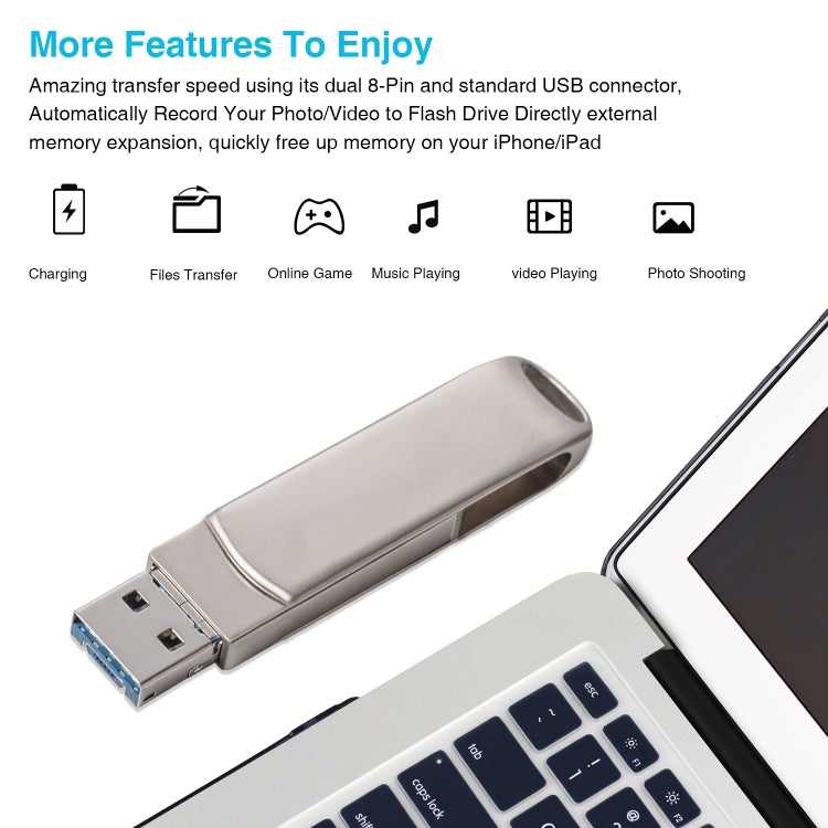 Richwell 3 in 1 32G Micro USB + 8 Pin + USB 3.0 Metal Rotating Push-pull Flash Disk with OTG Function(Silver) - U Disk & Card Reader by Richwell | Online Shopping South Africa | PMC Jewellery | Buy Now Pay Later Mobicred