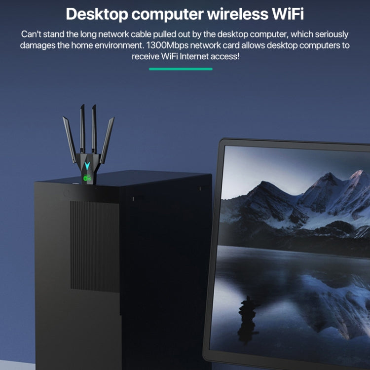 1300Mbps 5G Wireless Network Card Gigabit Dual Band Driver-free USB WiFi Receiver - USB Network Adapter by PMC TechLife | Online Shopping South Africa | PMC TechLife | Buy Now Pay Later Mobicred