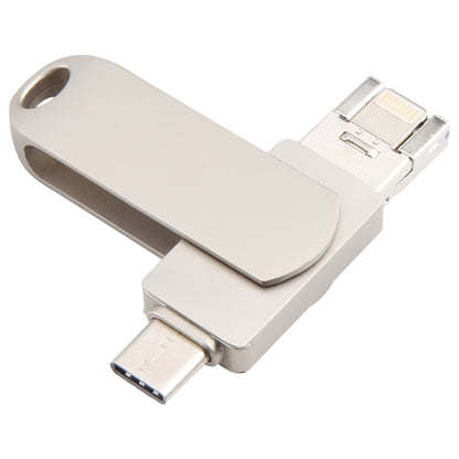 3 in 1 64G USB + 8 Pin + Type-C Metal Rotating Push-pull Flash Disk with OTG Function (Silver) - U Disk & Card Reader by PMC Jewellery | Online Shopping South Africa | PMC Jewellery | Buy Now Pay Later Mobicred