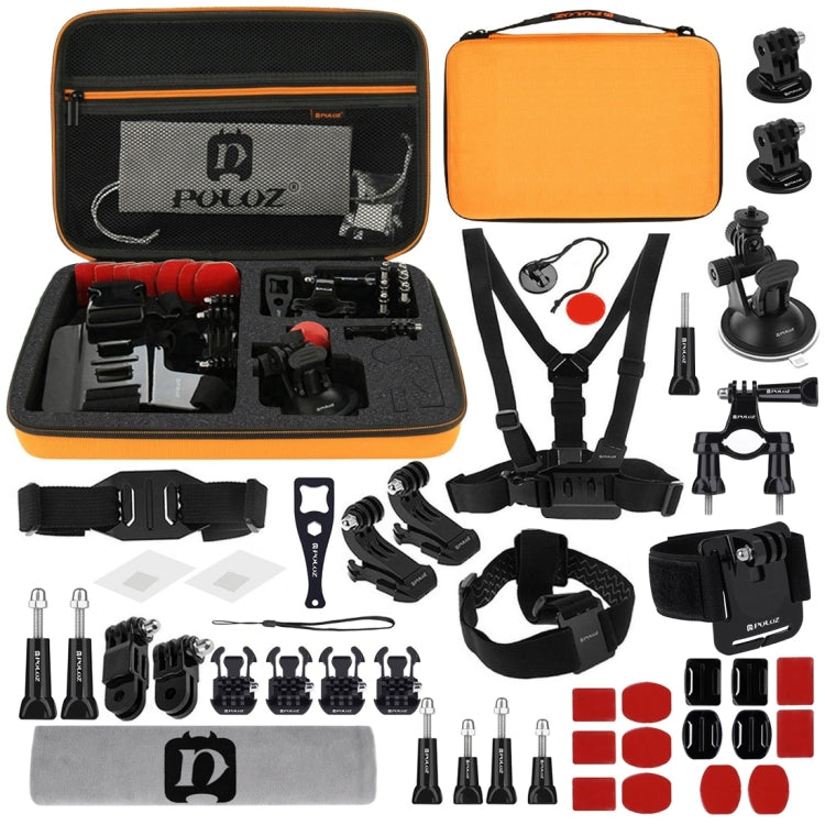 PULUZ 45 in 1 Accessories Ultimate Combo Kits with Orange EVA Case (Chest Strap + Suction Cup Mount + 3-Way Pivot Arms + J-Hook Buckle + Wrist Strap + Helmet Strap + Surface Mounts + Tripod Adapter +  ... ce Pro, DJI Osmo Action 4 and Other Action Cameras -  by PULUZ | Online Shopping South Africa | PMC Jewellery | Buy Now Pay Later Mobicred