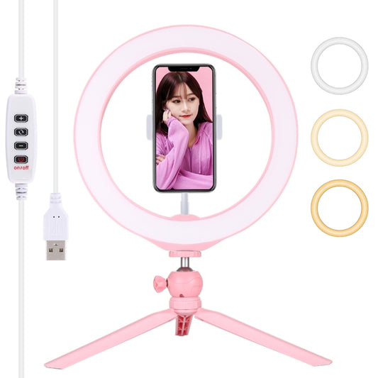 PULUZ 10.2 inch 26cm Selfie Beauty Light + Desktop Tripod Mount USB 3 Modes Dimmable LED Ring Vlogging Selfie Photography Video Lights with Cold Shoe Tripod Ball Head & Phone Clamp(Pink) - Ring Light by PULUZ | Online Shopping South Africa | PMC Jewellery | Buy Now Pay Later Mobicred