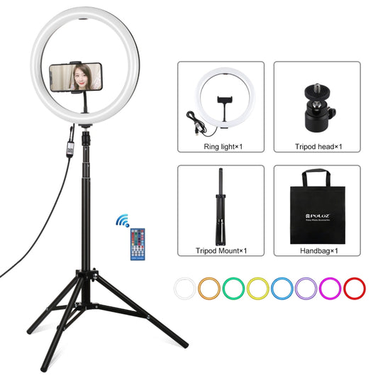 PULUZ 11.8 inch 30cm RGBW Light + 1.65m Mount Curved Surface RGBW Dimmable LED Ring Selfie Vlogging Light  Live Broadcast Kits with Cold Shoe Tripod Adapter & Phone Clamp & Remote Control(Black) - Ring Light by PULUZ | Online Shopping South Africa | PMC Jewellery | Buy Now Pay Later Mobicred