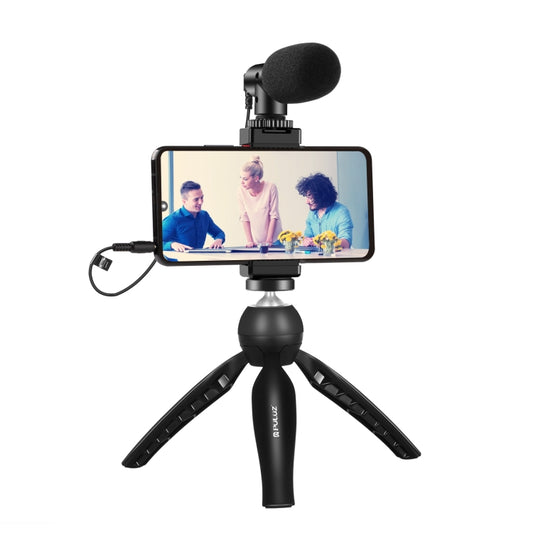 PULUZ Live Broadcast Smartphone Video Vlogger Kits Microphone + Tripod Mount + Phone Clamp Holder (Black) - Stand by PULUZ | Online Shopping South Africa | PMC Jewellery | Buy Now Pay Later Mobicred