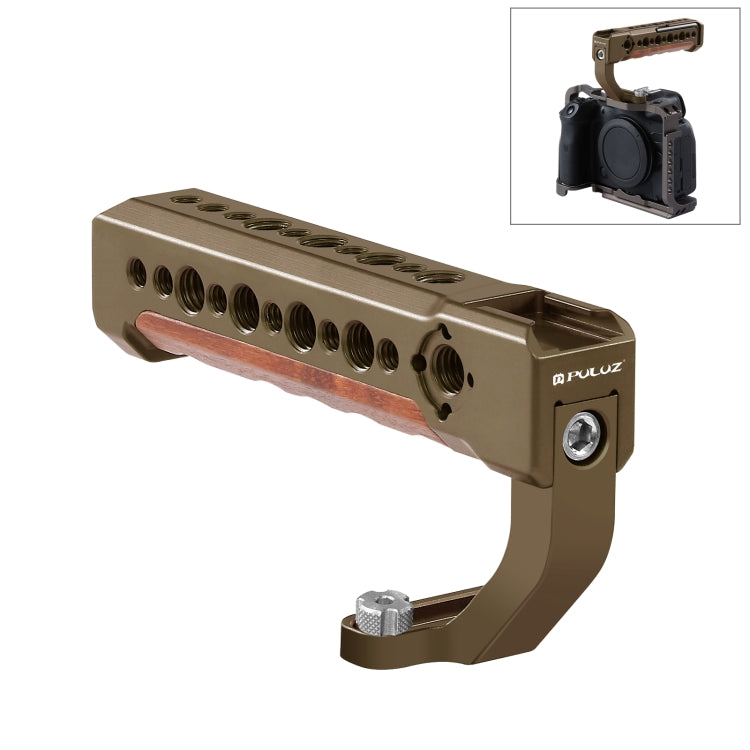 PULUZ Camera Wooden Top Handle with Cold Shoe Mount for Mirrorless Camera Cage Stabilizer(Bronze) - free shipping - PMC TechLife - Order now!