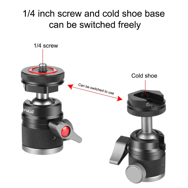 PULUZ Aluminum Alloy Ball Head Tripod Mount with Cold Shoe Base(Black) - free shipping - PMC TechLife - Order now!
