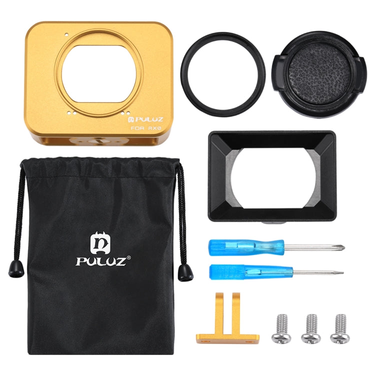 PULUZ for Sony RX0 Aluminum Alloy Protective Cage + 37mm UV Filter Lens + Lens Sunshade with Screws and Screwdrivers(Gold) - Metal Cases by PULUZ | Online Shopping South Africa | PMC Jewellery | Buy Now Pay Later Mobicred