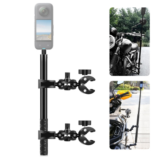 PULUZ Cycling Quick Release Bracket with 150cm Selfie Stick Set, Double Dual-heads Crabs Clamps Handlebar Fixed Mount (Black) - Bicycle Handlebar Mount by PULUZ | Online Shopping South Africa | PMC Jewellery | Buy Now Pay Later Mobicred