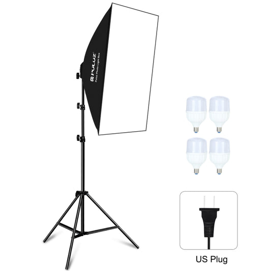 PULUZ 50x70cm Studio Softbox + 2m Tripod Mount + 4 x E27 20W 5700K White Light LED Light Bulb Photography Lighting Kit(US Plug) - Stand Bracket by PULUZ | Online Shopping South Africa | PMC Jewellery | Buy Now Pay Later Mobicred