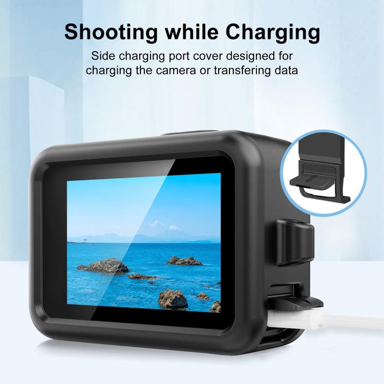 For GoPro HERO13 Black PULUZ Silicone Protective Case Side Interface Cover with Wrist Strap & Lens Cover (Black) - Silicone Cases by PULUZ | Online Shopping South Africa | PMc TechLife | Buy Now Pay Later Mobicred