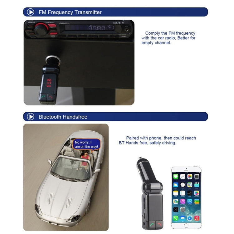 BC-06 Bluetooth Car Kit FM Transmitter Car MP3 Player with LED Display 2 USB Charger & Handsfree Function(Black) - Bluetooth Car Kits by PMC TechLife | Online Shopping South Africa | PMC TechLife | Buy Now Pay Later Mobicred