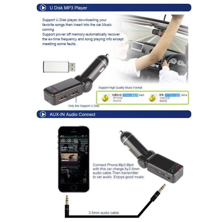 BC-06 Bluetooth Car Kit FM Transmitter Car MP3 Player with LED Display 2 USB Charger & Handsfree Function(Black) - Bluetooth Car Kits by PMC TechLife | Online Shopping South Africa | PMC TechLife | Buy Now Pay Later Mobicred