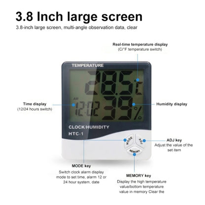 3.8 inch LCD Digital Temperature & Humidity Meter with Clock / Calendar (HTC-1)(White) - Indoor Thermometer by PMC Jewellery | Online Shopping South Africa | PMC Jewellery | Buy Now Pay Later Mobicred